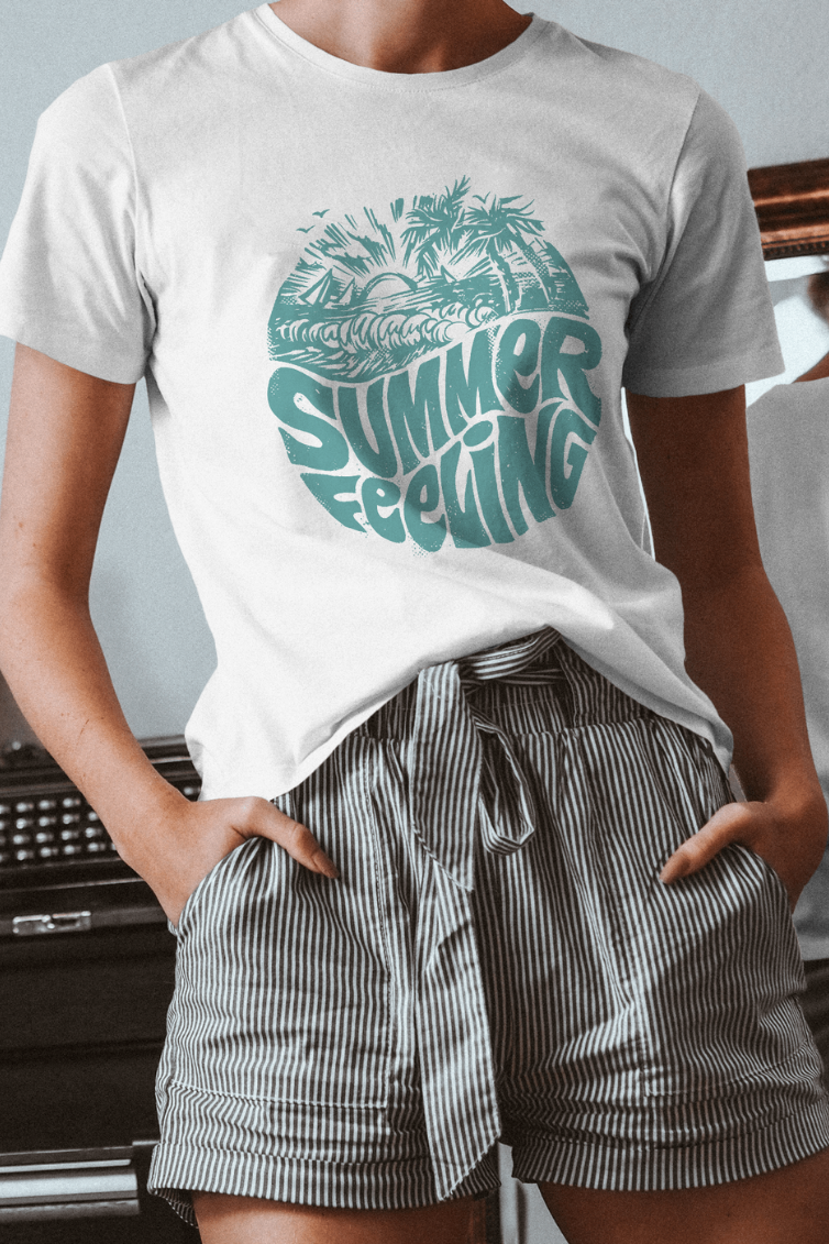 Summer Feeling White Printed T-Shirt For Women - WowWaves - 3