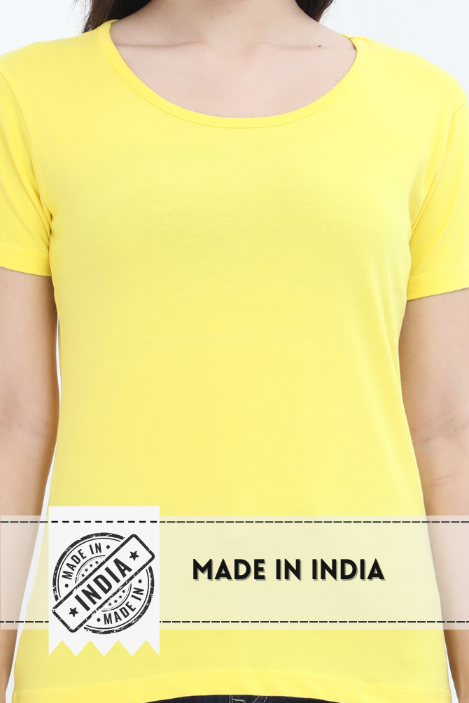 Bright Yellow Scoop Neck T-Shirt For Women - WowWaves - 4