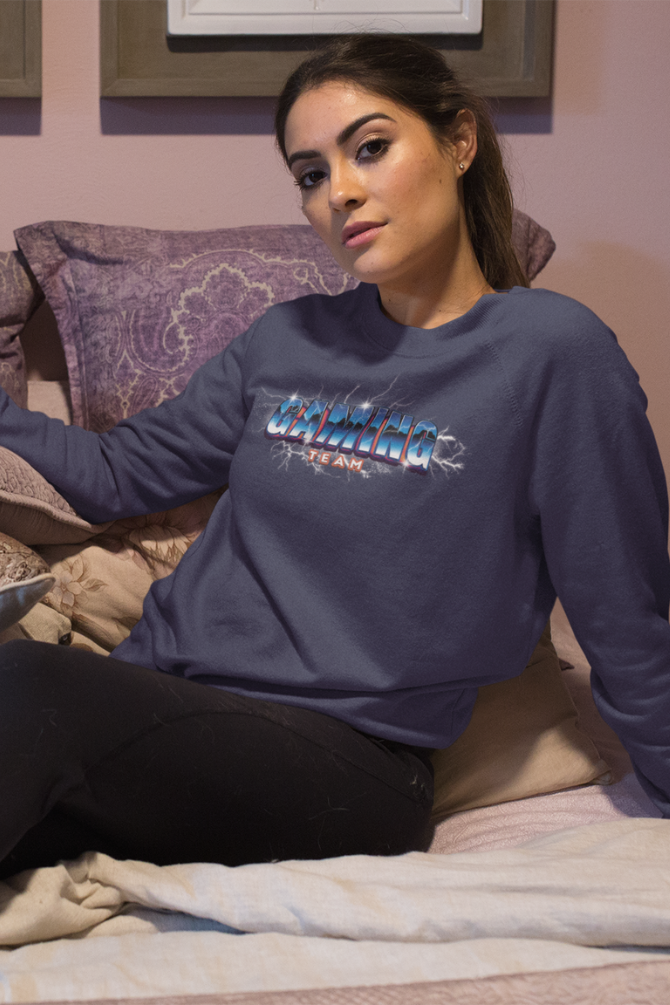 Gaming Team Navy Blue Printed Sweatshirt For Women - WowWaves - 2
