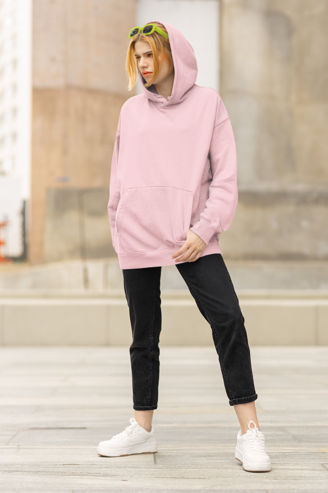 Light Pink Oversized Hoodie For Women - WowWaves - 2