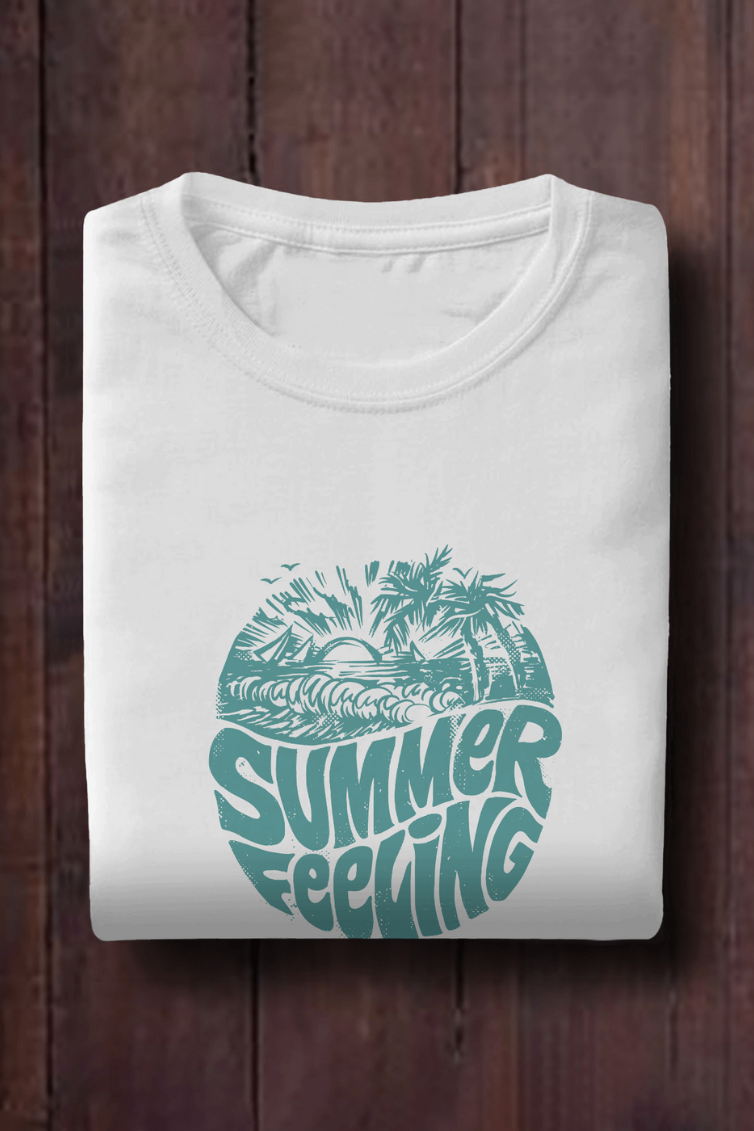 Summer Feeling White Printed T-Shirt For Women - WowWaves - 2