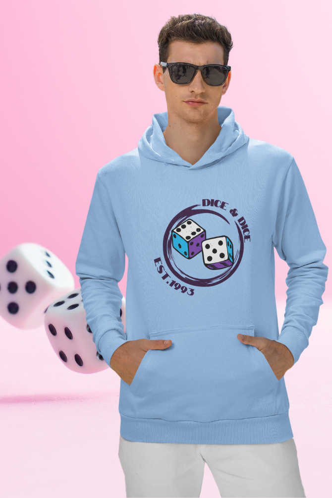 Dice Baby Blue Printed Hoodie For Men - WowWaves