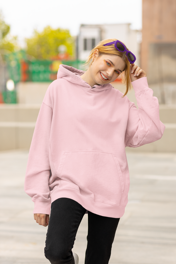 Light Pink Oversized Hoodie For Women - WowWaves