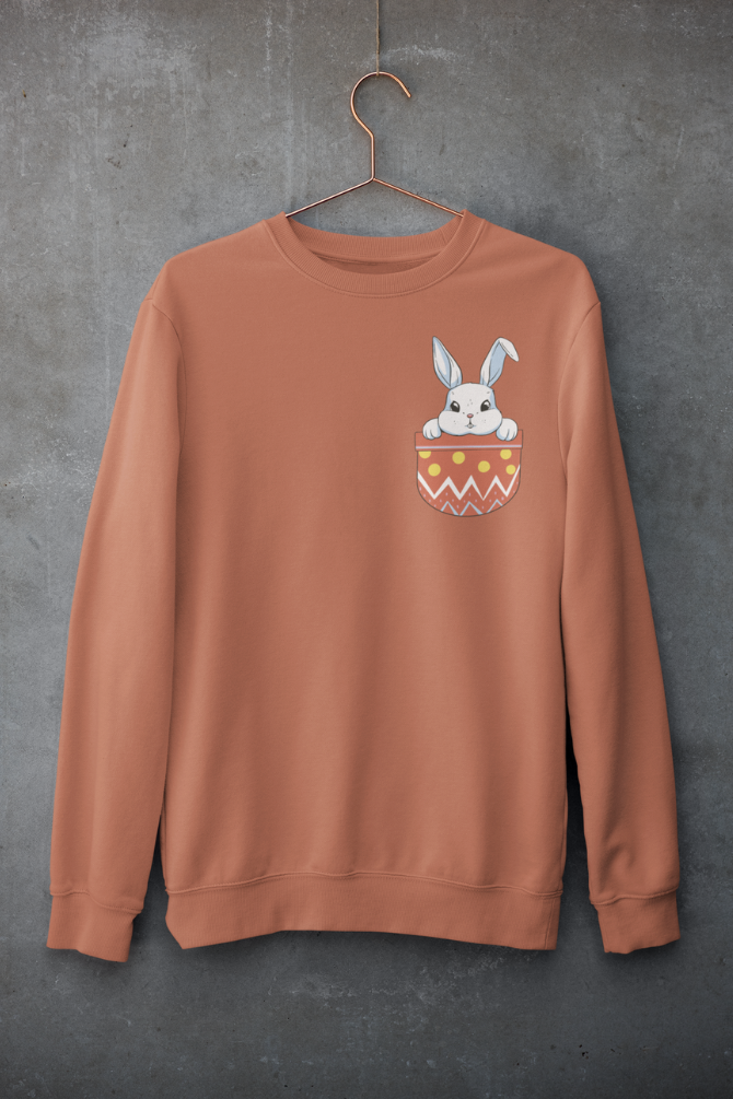 Rabbit Pocket Coral Printed Sweatshirt For Women - WowWaves - 3