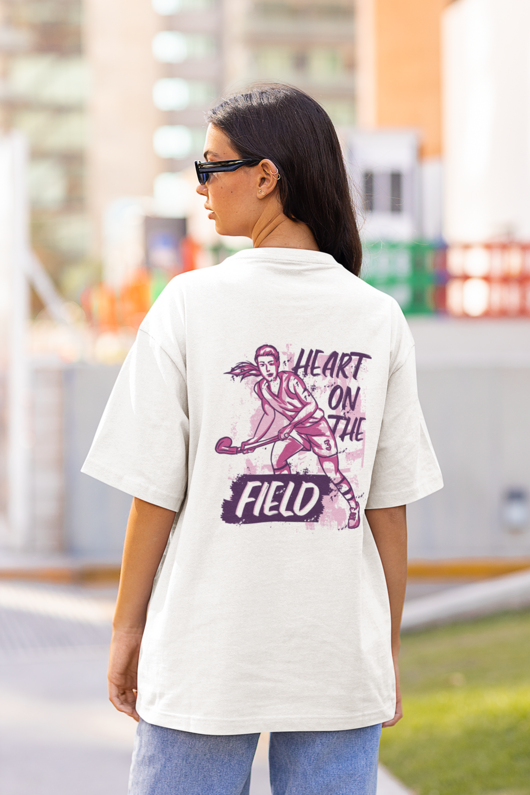 My Heart Is On The Field Printed Oversized T-Shirt For Women - WowWaves