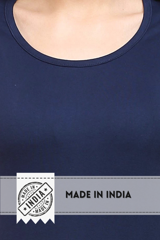 Navy Blue Scoop Neck T-Shirt For Women - WowWaves - 8