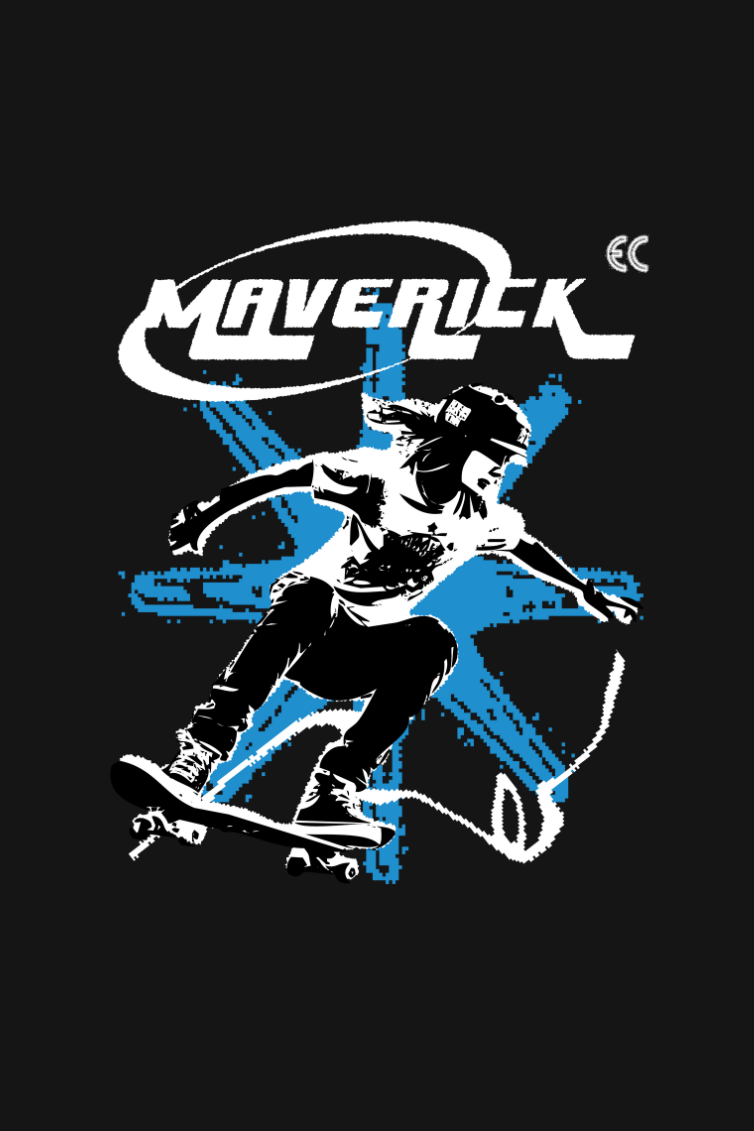 Maverick Skateboarder Black Printed T-Shirt For Men - WowWaves - 1
