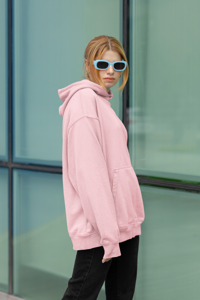 Light Pink Oversized Hoodie For Women - WowWaves - 5