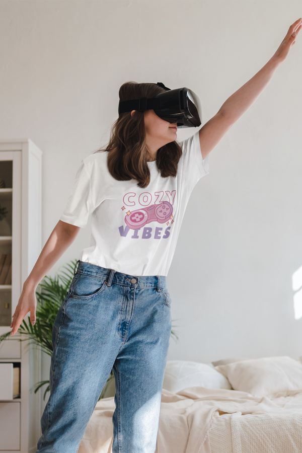 Retro Cozy Vibes White Printed Oversized T-Shirt For Women - WowWaves