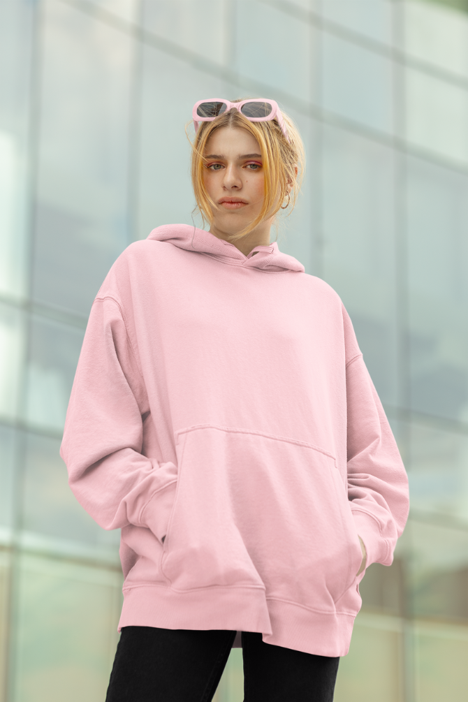 Light Pink Oversized Hoodie For Women - WowWaves - 3