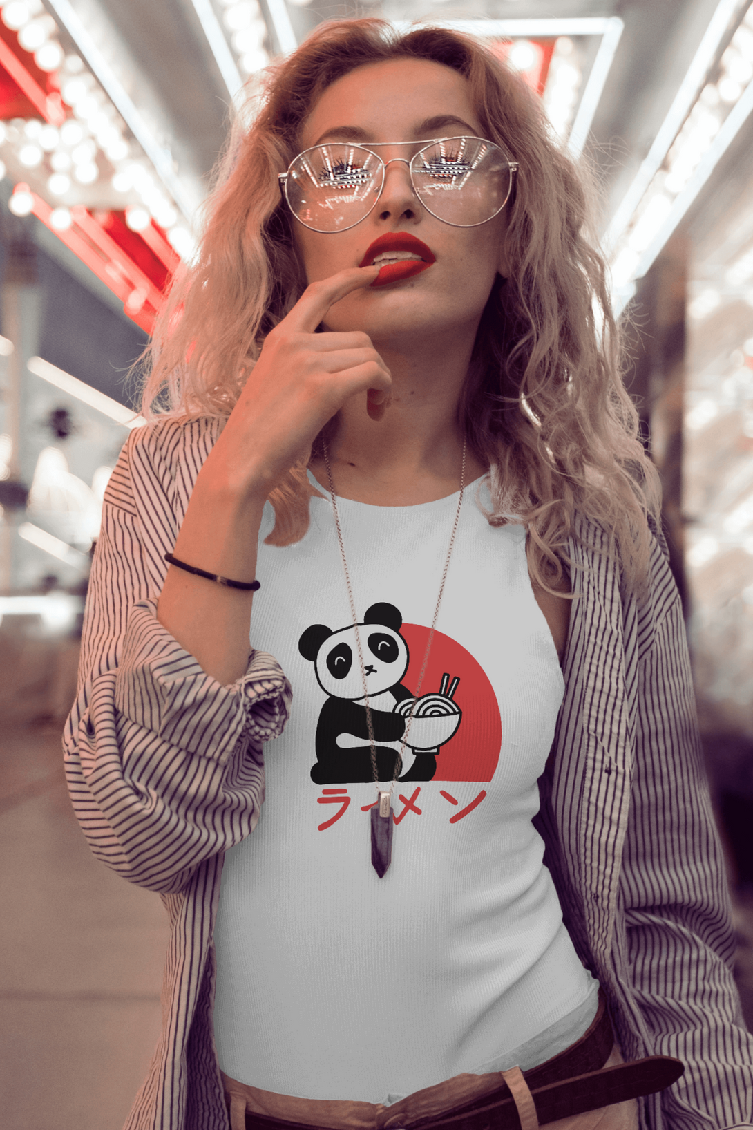 Ramen Panda Printed T-Shirt For Women - WowWaves - 3