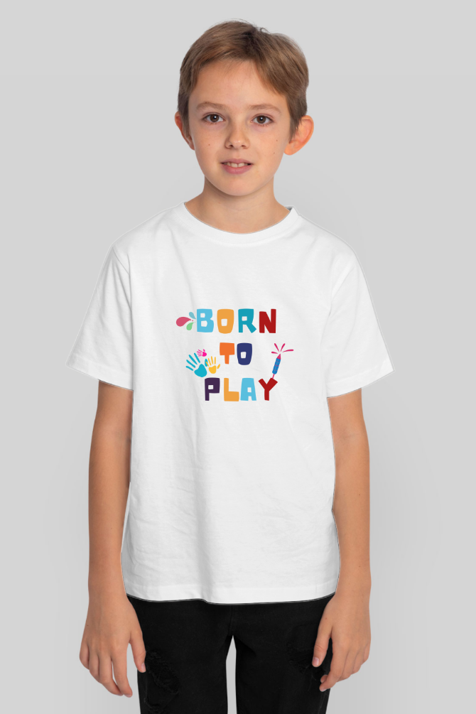 Born To Play Holi T-Shirt For Boy - WowWaves - 4
