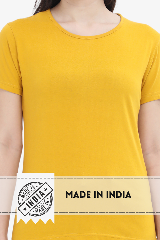Mustard Yellow Scoop Neck T-Shirt For Women - WowWaves - 6