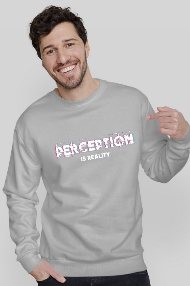 Perception Is Reality Grey Melange Printed Sweatshirt For Men - WowWaves - 4