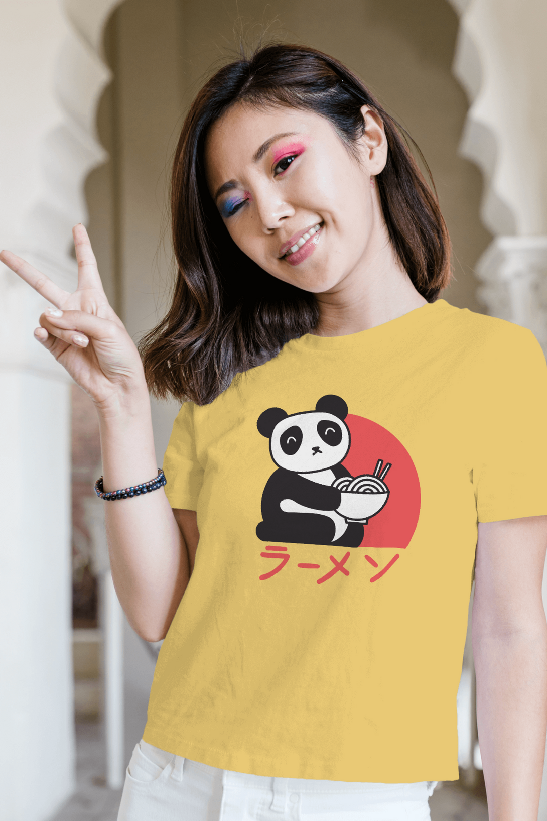 Ramen Panda Printed T-Shirt For Women - WowWaves - 2
