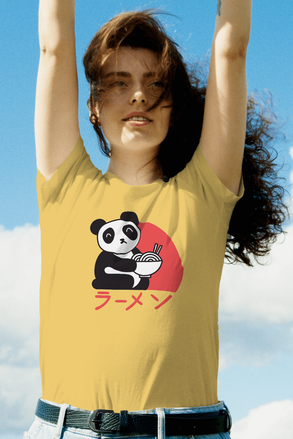 Ramen Panda Printed T-Shirt For Women - WowWaves