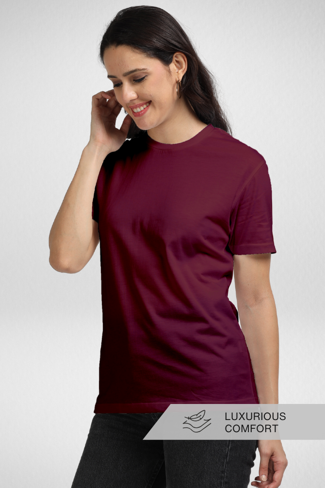 Maroon Supima Cotton T-Shirt For Women - WowWaves - 4