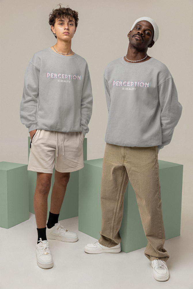 Perception Is Reality Grey Melange Printed Sweatshirt For Men - WowWaves - 2