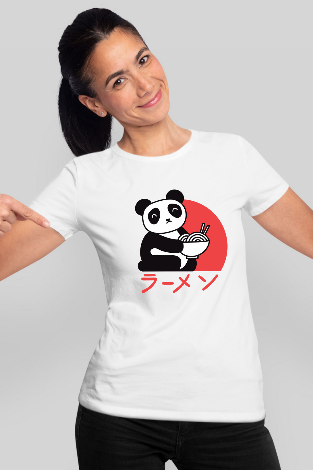 Ramen Panda Printed T-Shirt For Women - WowWaves - 5