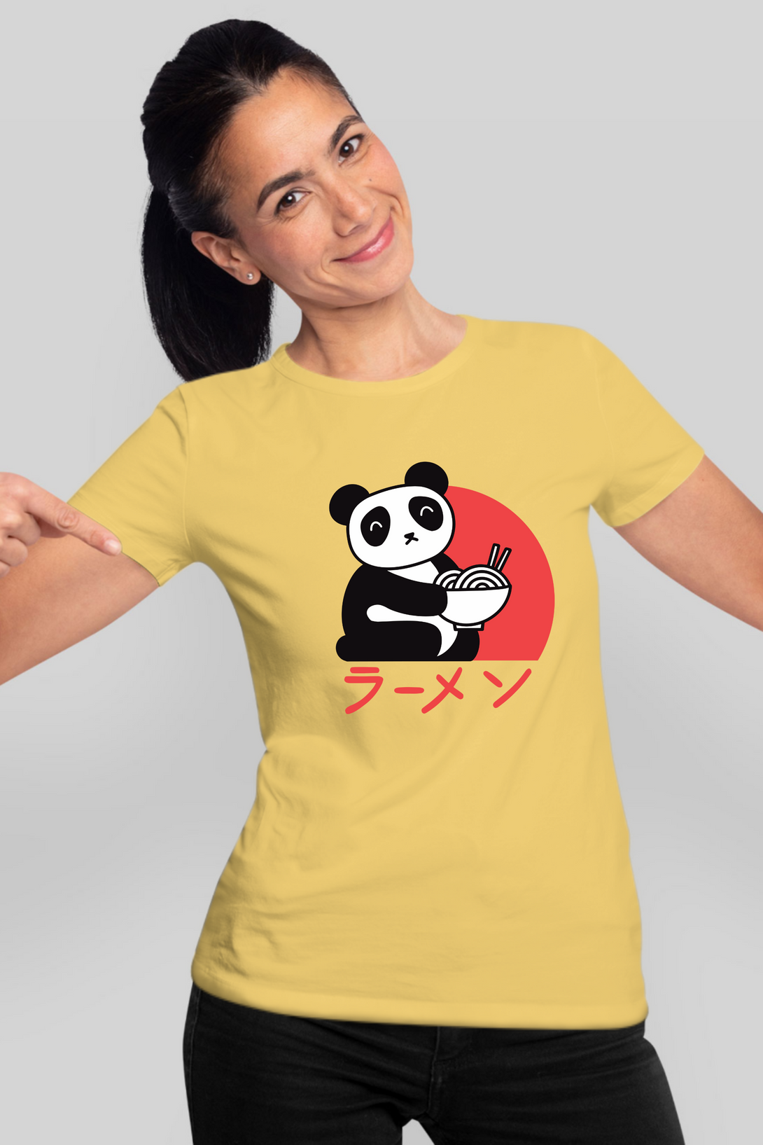 Ramen Panda Printed T-Shirt For Women - WowWaves - 6