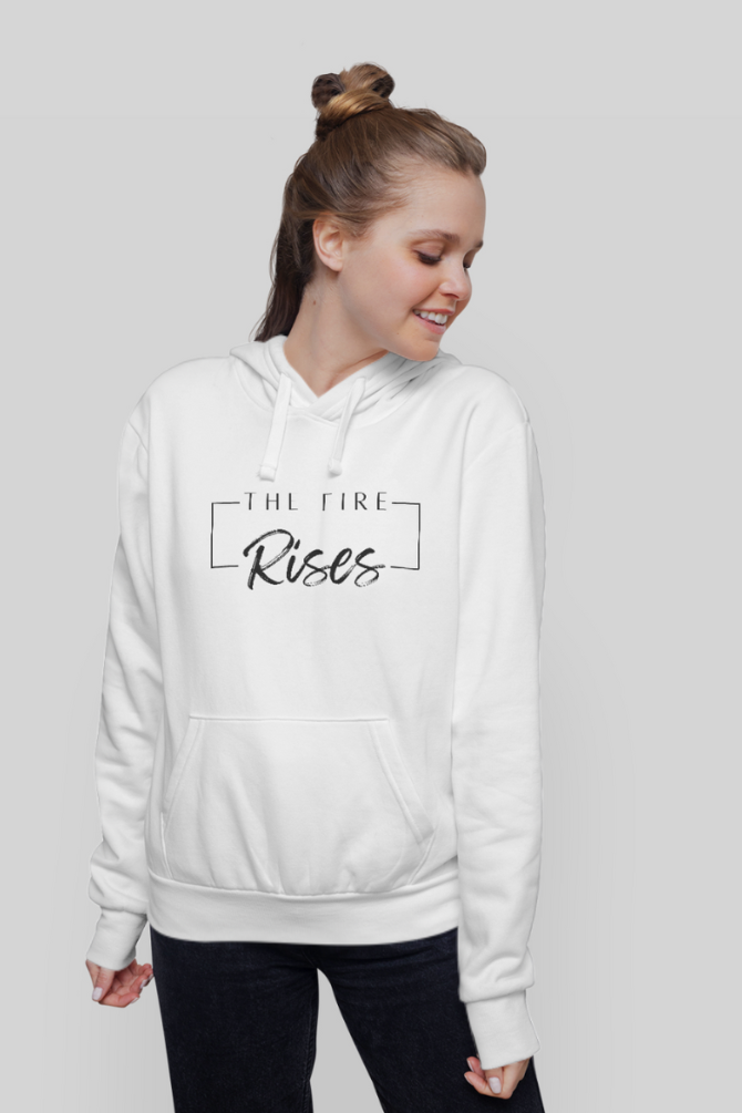 The Fire Rises White Printed Hoodie For Women - WowWaves - 5