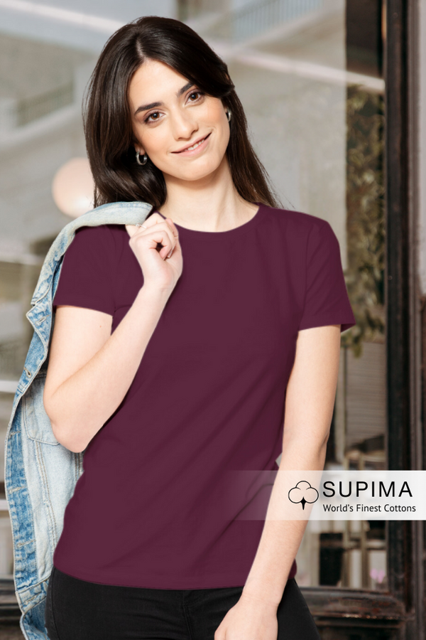 Maroon Supima Cotton T-Shirt For Women - WowWaves