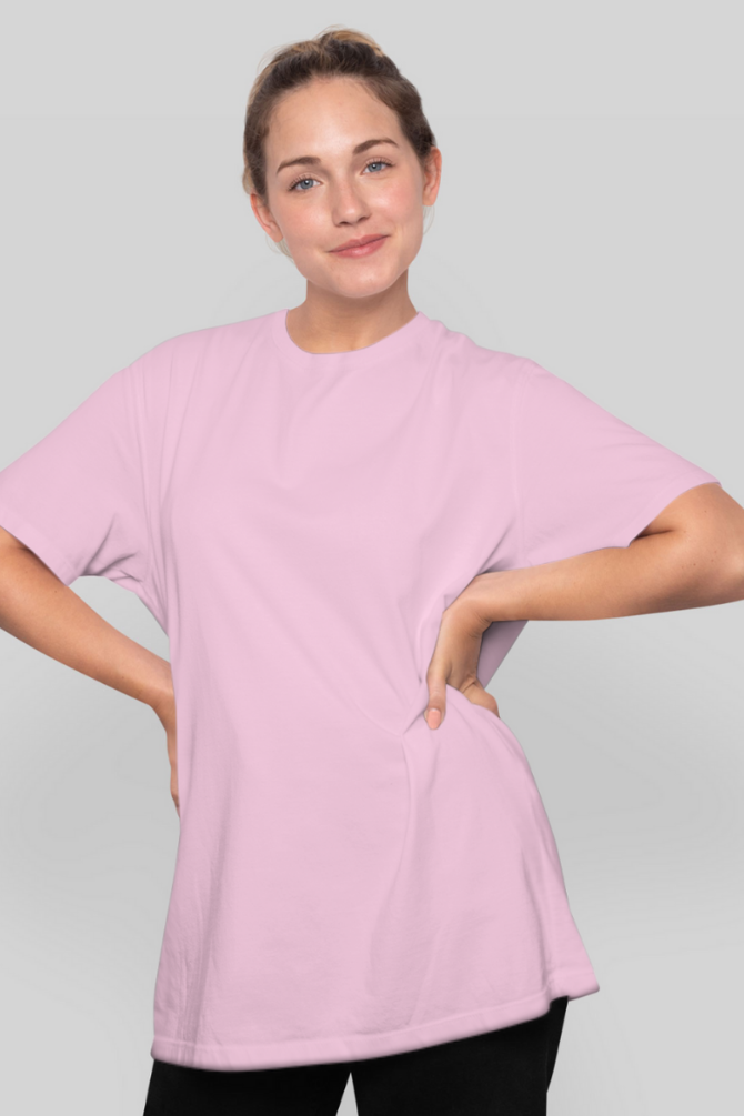 Light Baby Pink Lightweight Oversized T-Shirt For Women - WowWaves - 2