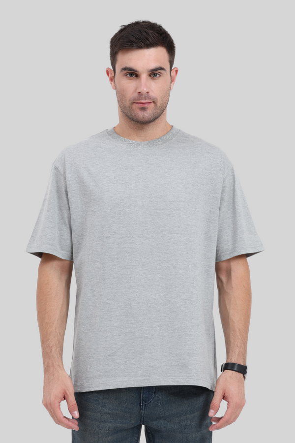 Grey Melange Lightweight Oversized T-Shirt For Men - WowWaves