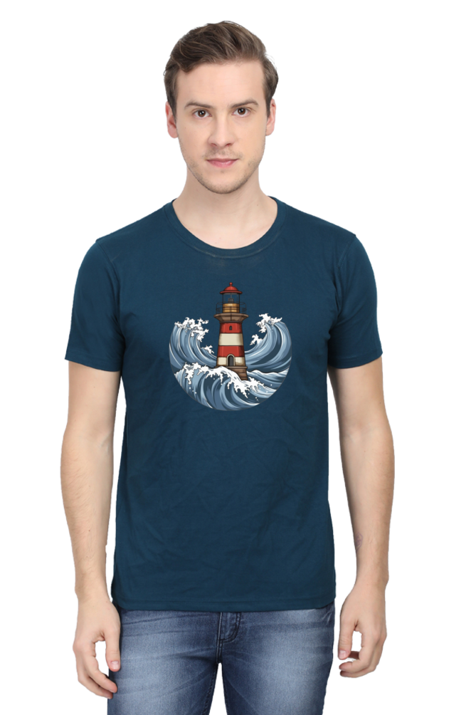 Lighthouse And Waves Printed T-Shirt For Men - WowWaves - 7