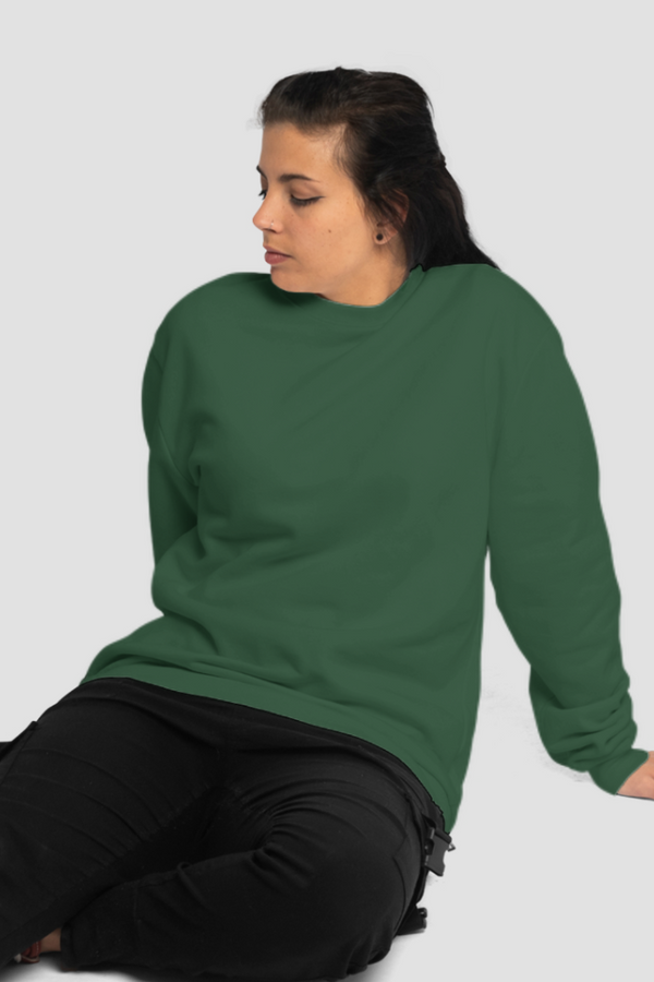 Bottle Green Oversized Sweatshirt For Women - WowWaves