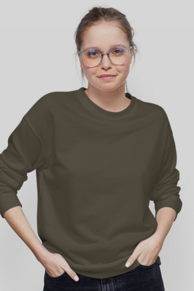 Olive Green Sweatshirt For Women - WowWaves - 2