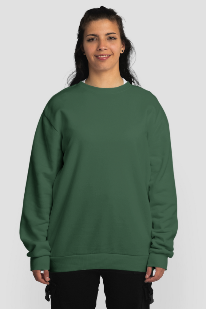 Bottle Green Oversized Sweatshirt For Women - WowWaves - 2