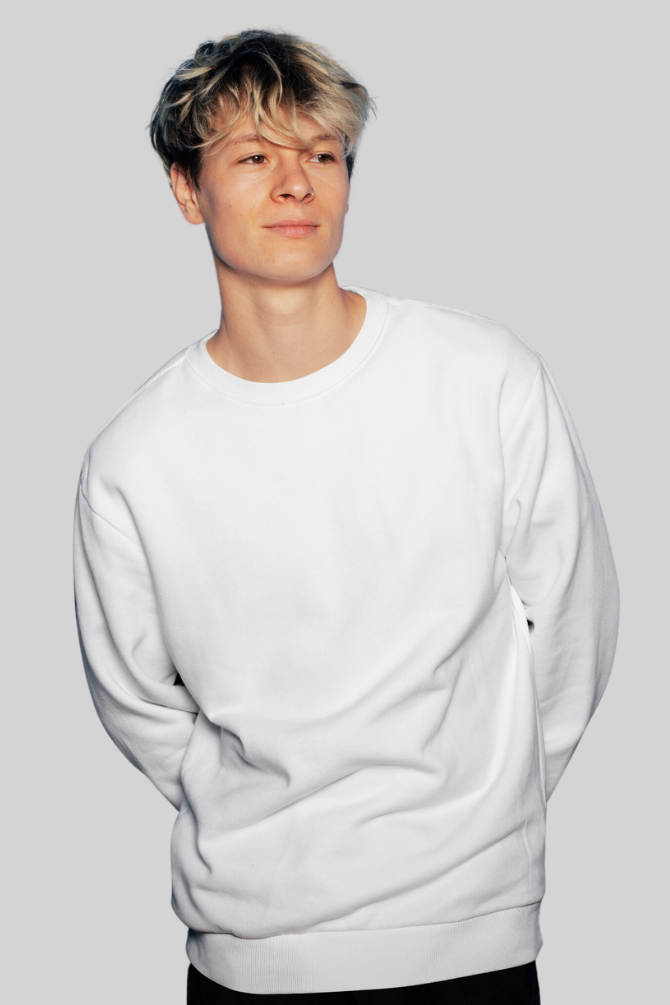 White Oversized Sweatshirt For Men - WowWaves - 6