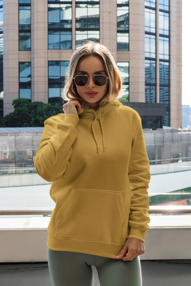 Mustard Yellow Hoodie For Women - WowWaves - 1