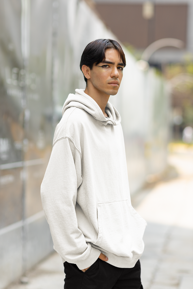 White Oversized Hoodie for men Wow Waves