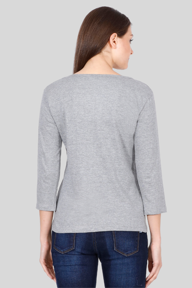 Grey Melange 3 4Th Sleeve T-Shirt For Women - WowWaves - 10