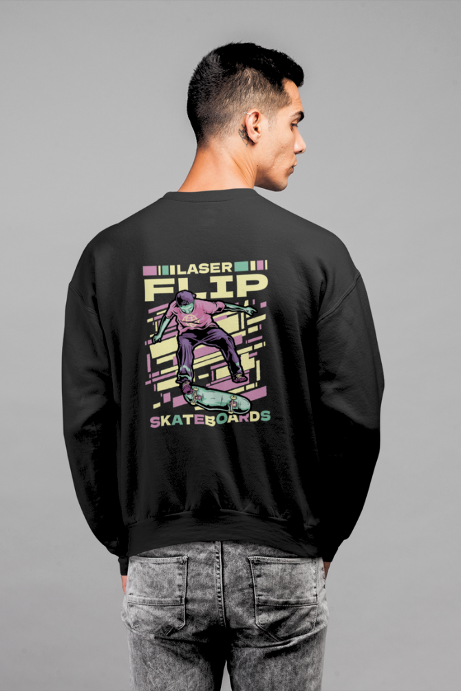 Laser Flip Skateboards Black Printed Sweatshirt For Men - WowWaves - 4