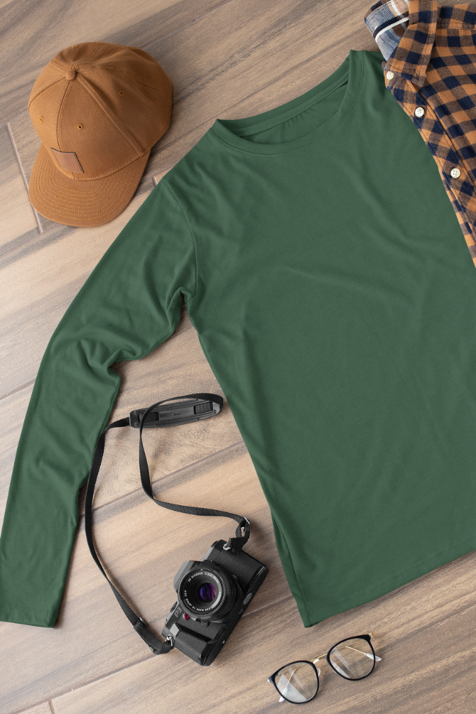 Bottle Green Full Sleeve T-Shirt For Men - WowWaves - 1