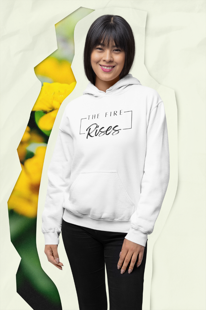 The Fire Rises White Printed Hoodie For Women - WowWaves