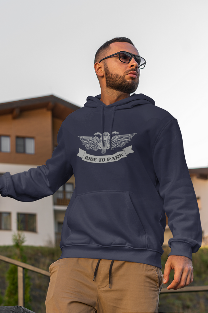 Ride To Park Navy Blue Printed Hoodie For Men - WowWaves - 5