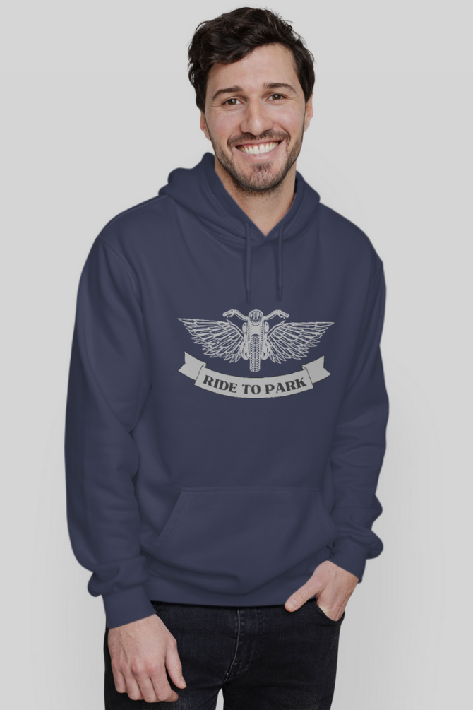 Ride To Park Navy Blue Printed Hoodie For Men - WowWaves - 6