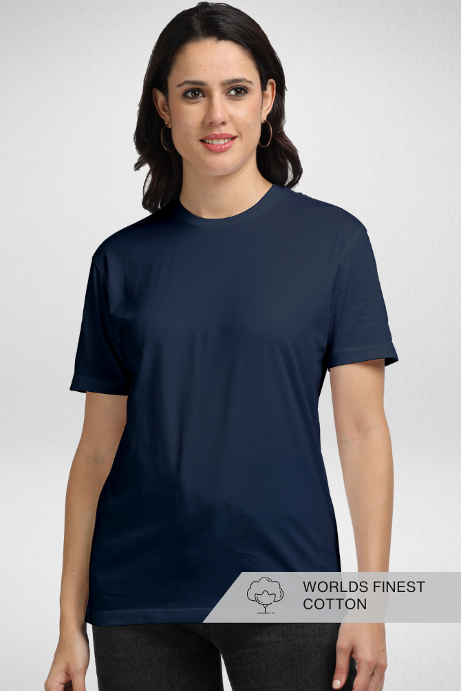 Navy Blue Supima Cotton T-Shirt For Women - WowWaves - 1
