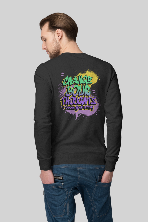 Change Your Thoughts Black Printed Sweatshirt For Men - WowWaves