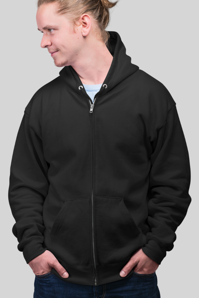 Black Zip Hoodie For Men - WowWaves - 1