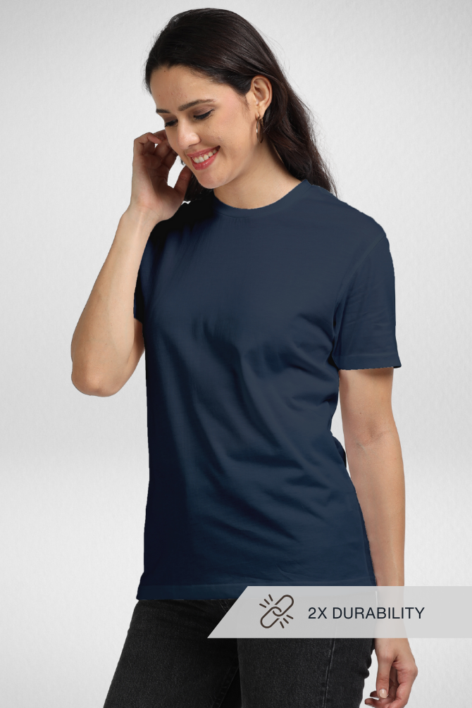 Navy Blue Supima Cotton T-Shirt For Women - WowWaves - 4