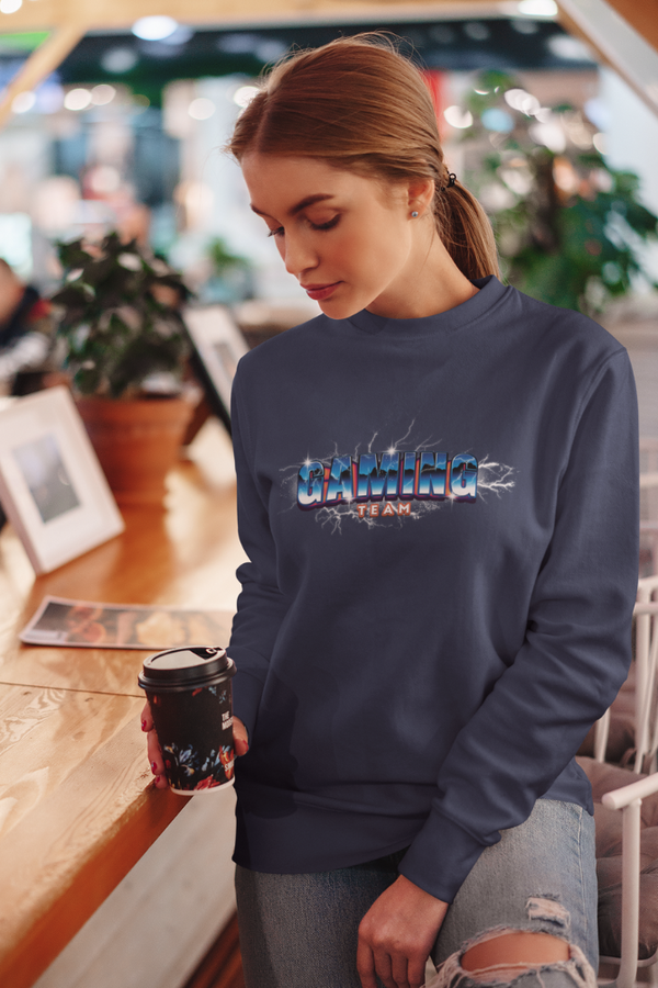 Gaming Team Navy Blue Printed Sweatshirt For Women - WowWaves