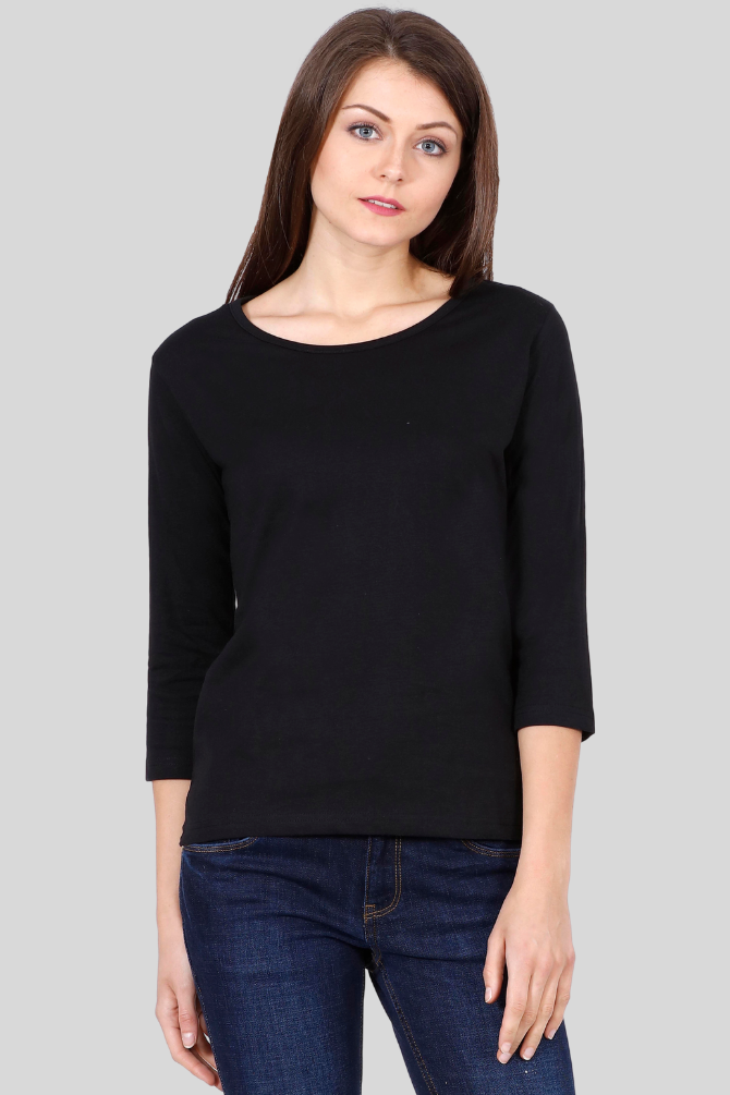 Black 3 4Th Sleeve T-Shirt For Women - WowWaves - 9