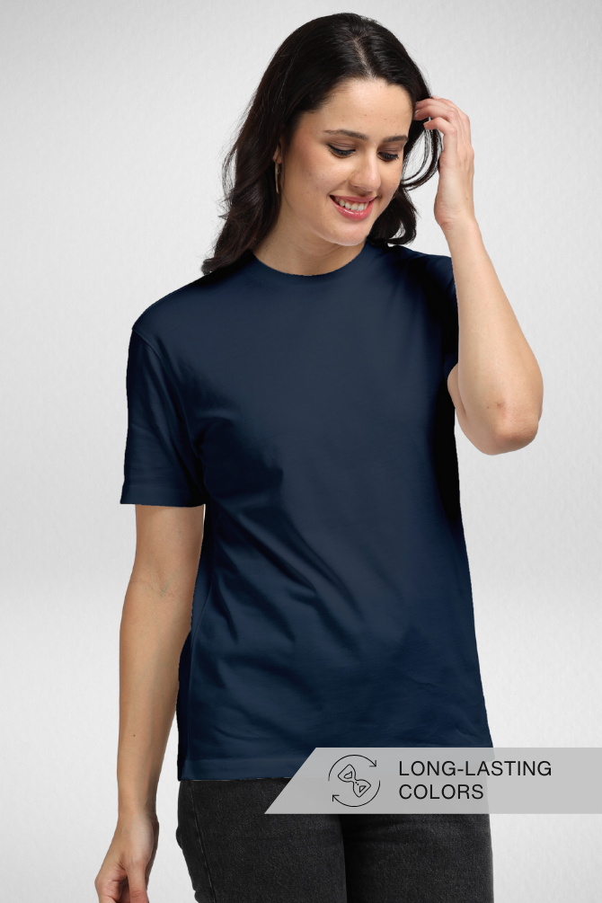 Navy Blue Supima Cotton T-Shirt For Women - WowWaves - 3