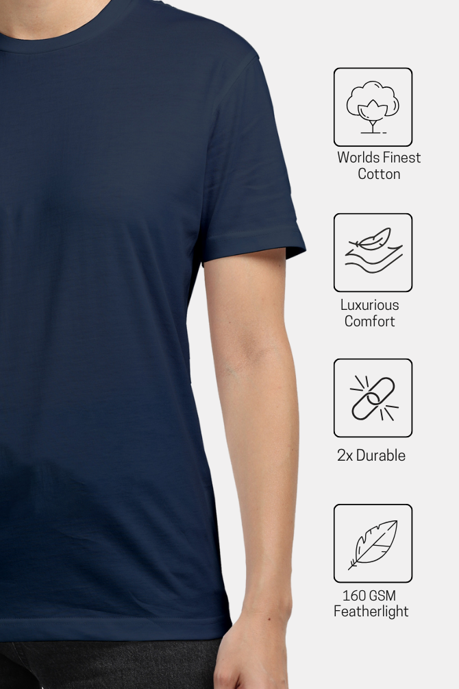 Navy Blue Supima Cotton T-Shirt For Women - WowWaves - 7