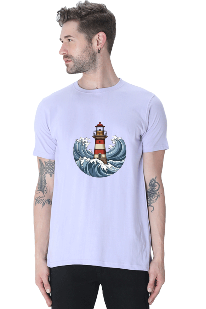 Lighthouse And Waves Printed T-Shirt For Men - WowWaves - 10